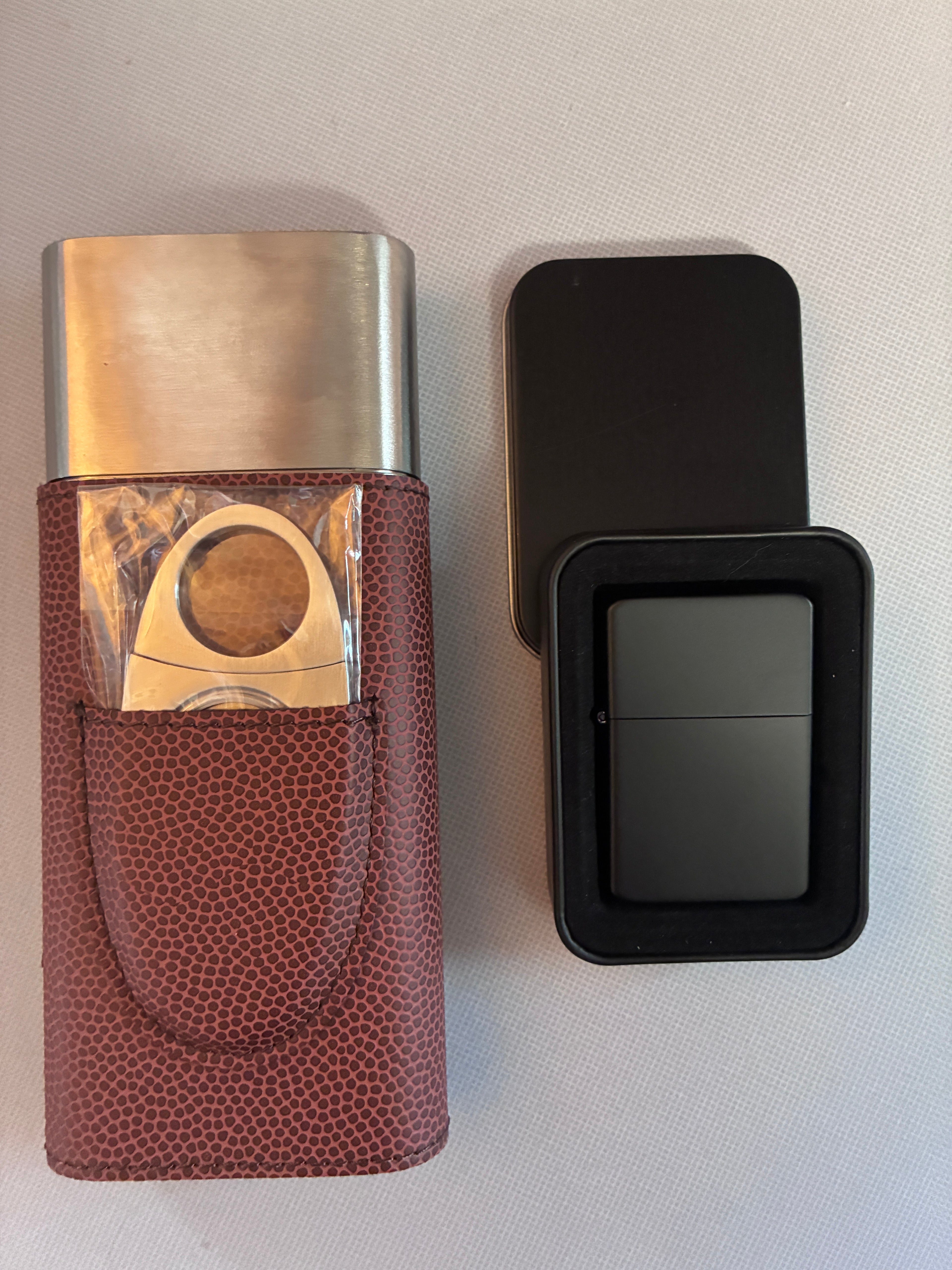 Rustic/Silver Laserable Leatherette Cigar Case with Cutter