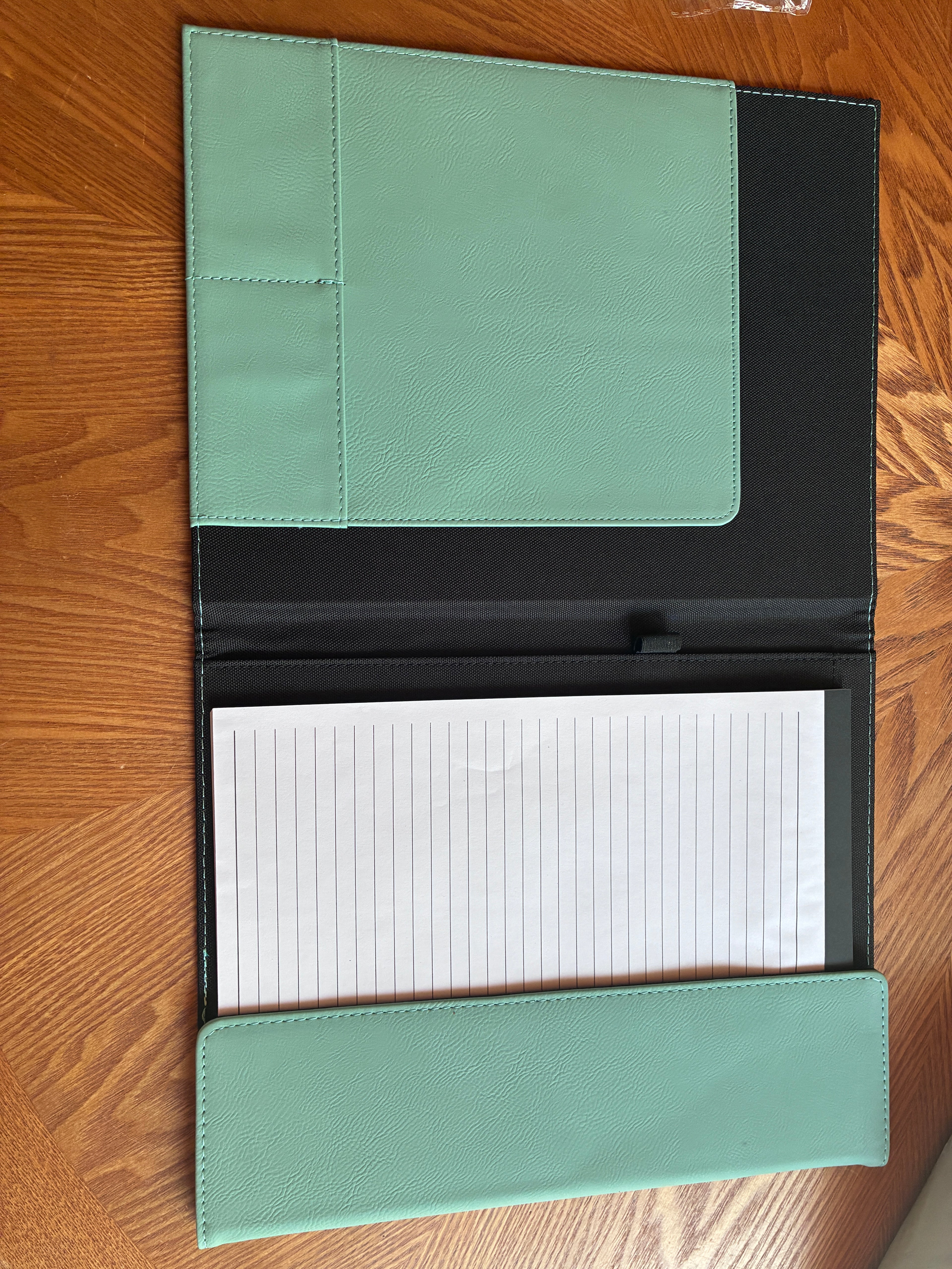 9 1/2"x12" Blue/Silver Laserable Leatherette / Black Canvas Portfolio w/Notepad