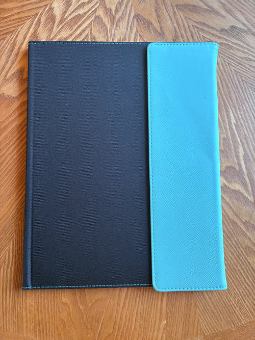 9 1/2"x12" Blue/Silver Laserable Leatherette / Black Canvas Portfolio w/Notepad