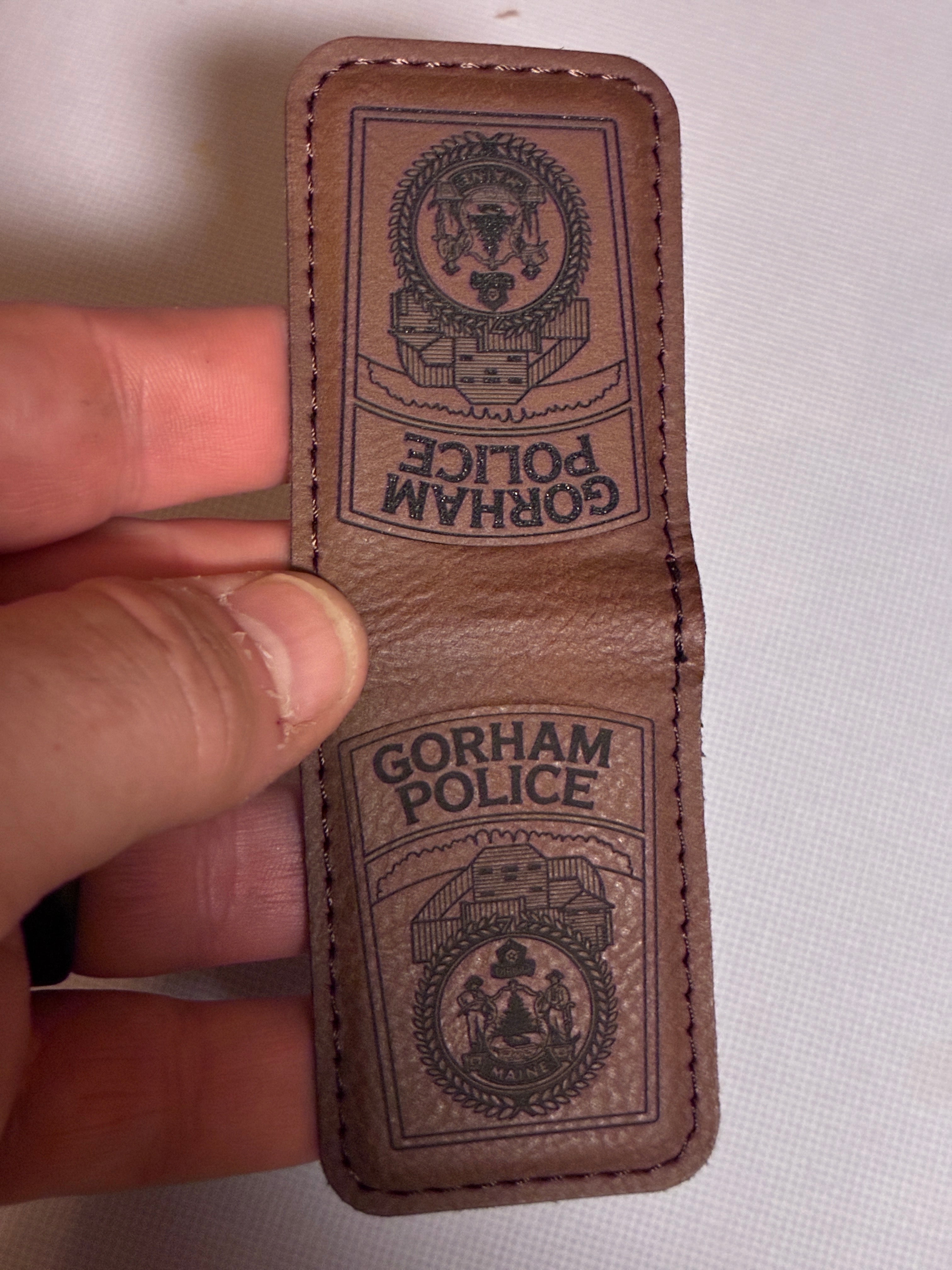 Custom brown wallet clip / 1 3/4" x 2 1/2" Rustic/Gold Laserable Leatherette Money Clip