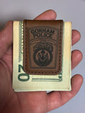 Custom brown wallet clip / 1 3/4" x 2 1/2" Rustic/Gold Laserable Leatherette Money Clip