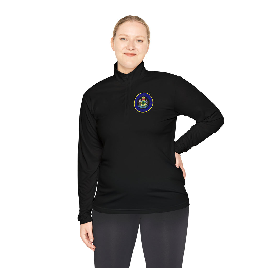 Quarter-Zip Pullover — Retro Floral Badge Embroidered Pullover