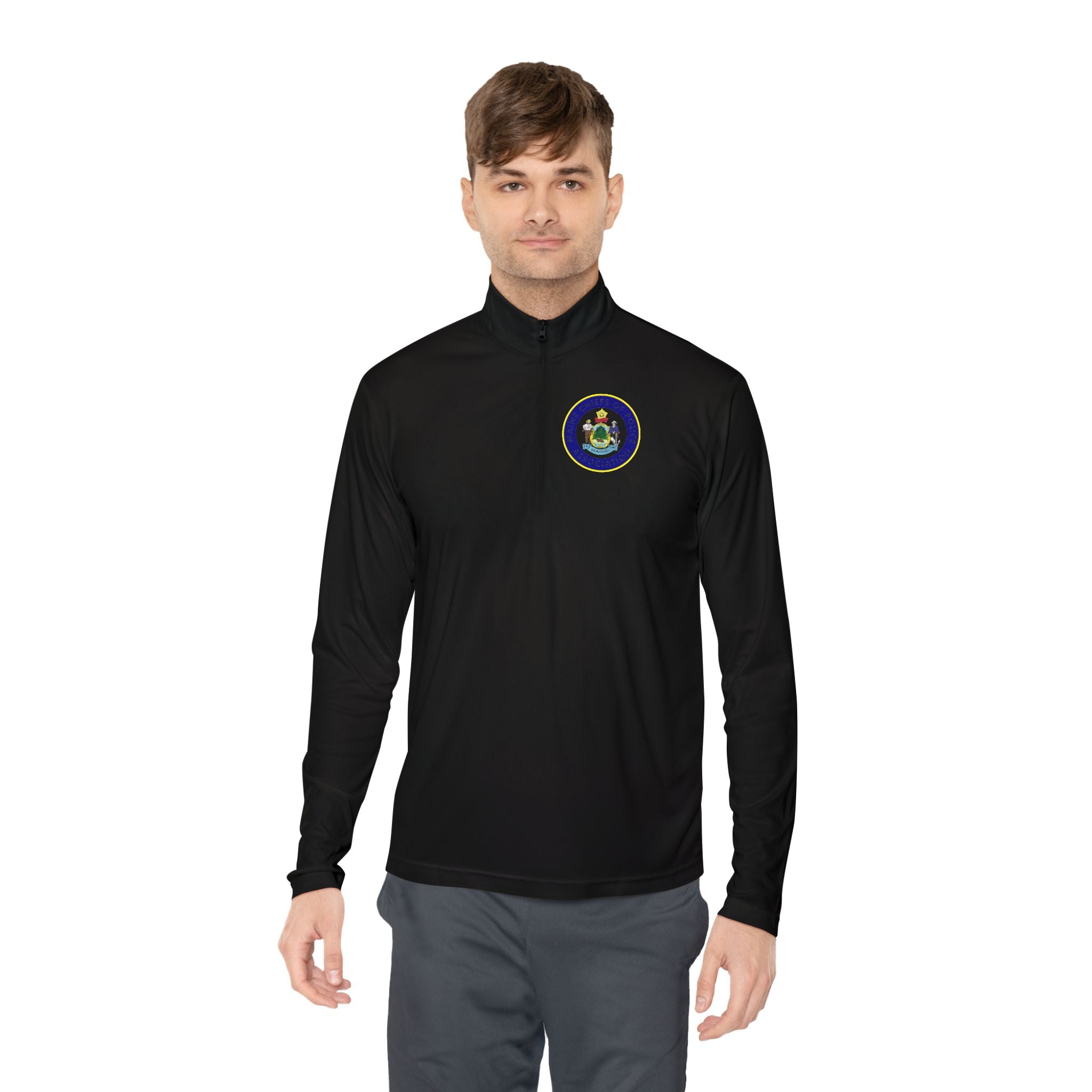 Quarter-Zip Pullover — Retro Floral Badge Embroidered Pullover
