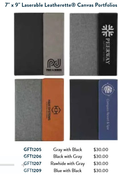 7" x 9"  Laserable Leatherette / Canvas Portfolio with Notepad